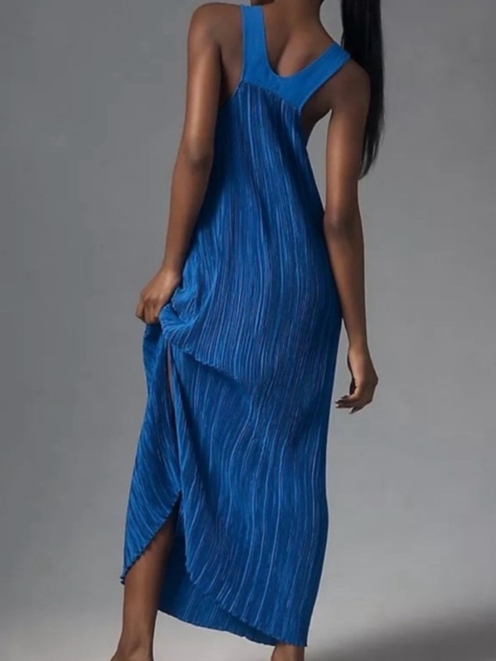 Anthropologie Electric Blue Pleated Maxi Dress - Picture 2 of 9